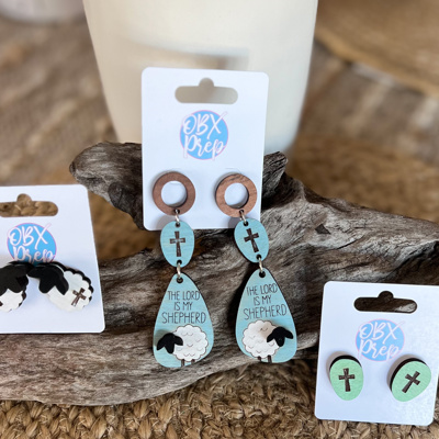 The Lord is My Shepherd Dangle and Stud Earrings, Cross Earrings, and Lamb Earrings