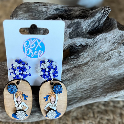 Custom Hand-Painted 3D Cheerleader Wood Earrings with Seed Bead Toppers