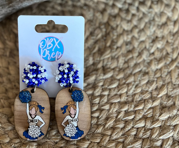 Custom Hand-Painted 3D Cheerleader Wood Earrings with Seed Bead Toppers