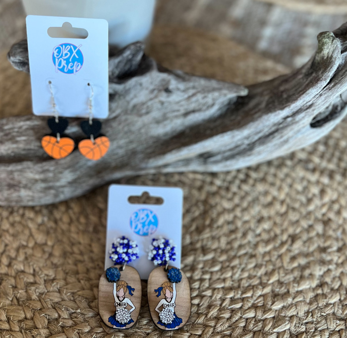 Custom Hand-Painted 3D Cheerleader Wood Earrings with Seed Bead Toppers