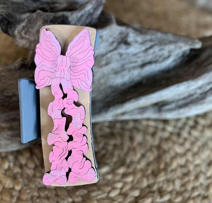 Hand-Painted Pink Bow Wood Hair Claw - Valentine's Day Unique Gifts 1/13-1/19th 