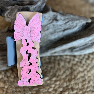 Hand-Painted Pink Bow Wood Hair Claw - Valentine's Day Unique Gifts 1/13-1/19th 