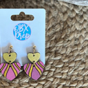  Hand-Painted Fuchsia Heart Earrings with Gold Metallic Stripes