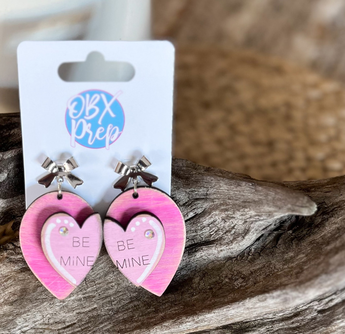 Hand-Painted Valentine's Day "Be Mine" Conversation Heart Earrings with Silver Bow Stud Toppers- Valentine's Day Unique Gifts 1/13-1/19th