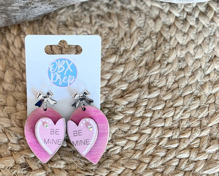 Hand-Painted Valentine's Day "Be Mine" Conversation Heart Earrings with Silver Bow Stud Toppers- Valentine's Day Unique Gifts 1/13-1/19th