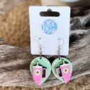  Hand-Painted Pink Tumbler Wood Earrings with Daisy and Rhinestone Detail