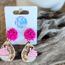  Hand-Painted "Birthday Girl" Cupcake Earrings with Fuchsia Seed Beaded Stud Toppers