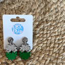  Hand-Painted Floral-Shaped St. Patrick's Day Wood Earrings with Polka Dot and Green Design