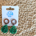  Hand-Painted Green Leaf Earrings with Hollow Circle Stud Toppers