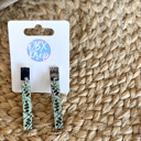  Hand-Painted Sage Mint Floral Dangle Wood Earrings with Glitter Embossing