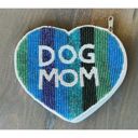  Dog Mom Heart Shaped Seed Beaded Blue Striped Coin Purse