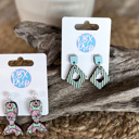  Hand-Painted Diamond-Shaped Coastal Blue Striped Earrings