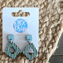  Hand-Painted Diamond-Shaped Coastal Blue Striped Earrings