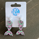  Mermaid Tail Hand Painted Wood Earrings with Faux Pearl Stud Toppers 