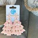  Pink Christmas Tree Seed Beaded Drop Earrings