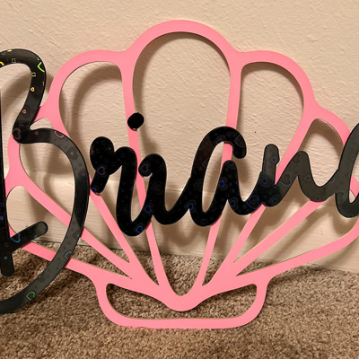 Personalized Pink Seashell Acrylic Wall Sign – Custom Name with Holographic Hearts 🌊✨💖 - Personalized Gift 