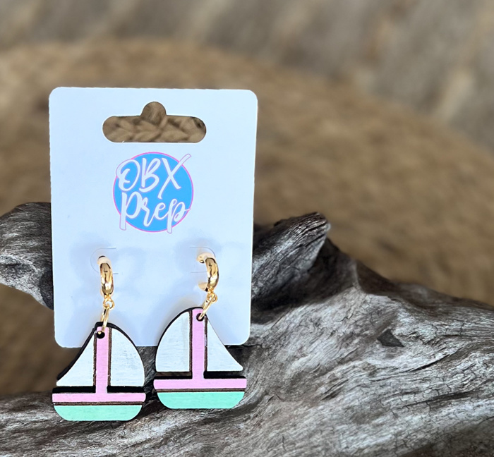 Preppy Coastal Sailboat Wood Earrings – Hand-Painted & Made in the USA - Spring Preview Fresh Styles 