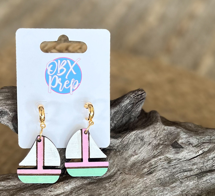 Preppy Coastal Sailboat Wood Earrings – Hand-Painted & Made in the USA - Spring Preview Fresh Styles 