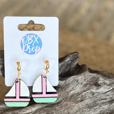 Preppy Coastal Sailboat Wood Earrings – Hand-Painted & Made in the USA - Spring Preview Fresh Styles 