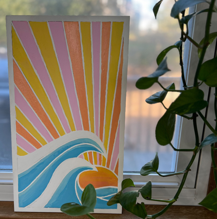 Retro Wave & Sunrise Wood Wall Art – Handcrafted in the Outer Banks 🌊☀️✨