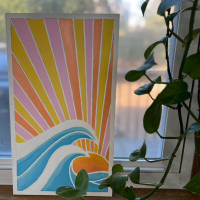 Retro Wave & Sunrise Wood Wall Art – Handcrafted in the Outer Banks 🌊☀️✨