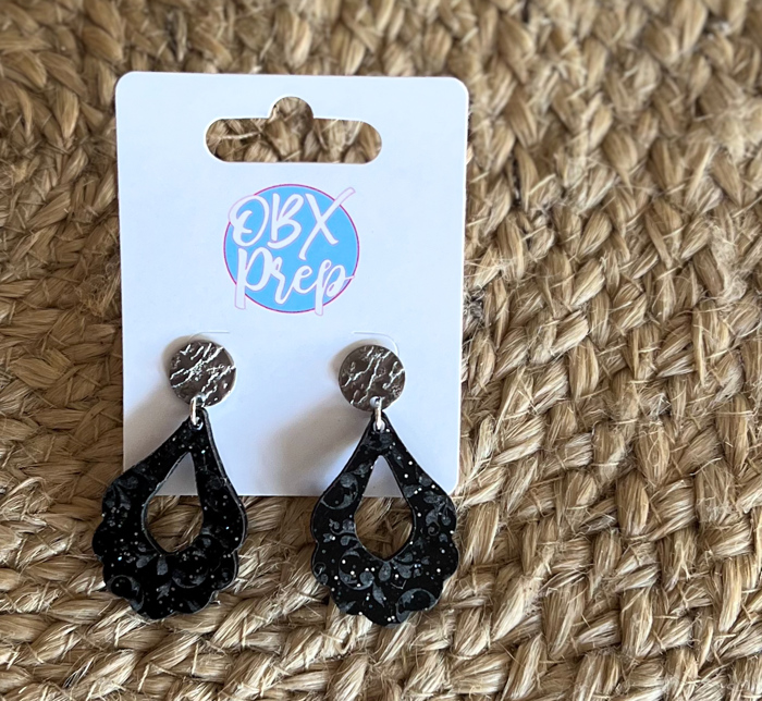 Handmade Outer Space Acrylic Earrings – Black Glitter Elegance ✨🌌