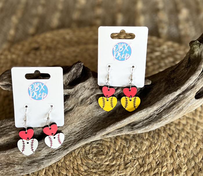 Hand-Painted Softball & Baseball Heart Dangle Earrings – Game Day Ready! ⚾💛