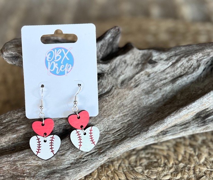 Hand-Painted Softball & Baseball Heart Dangle Earrings – Game Day Ready! ⚾💛