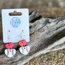 baseball white Hand-Painted Softball & Baseball Heart Dangle Earrings – Game Day Ready! ⚾💛