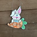 @ 20"  Hand-Painted "Hop On In" Bunny & Carrot Door Hanger – Whimsical Easter Decor! 🐰🥕✨