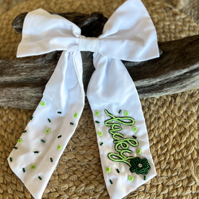 Lucky Shamrock Beaded Alligator Clip Hair Bow – Handcrafted Elegance for St. Patrick’s Day 🍀✨