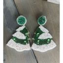  Christmas Tree with Snow Seed Beaded Drop Earrings