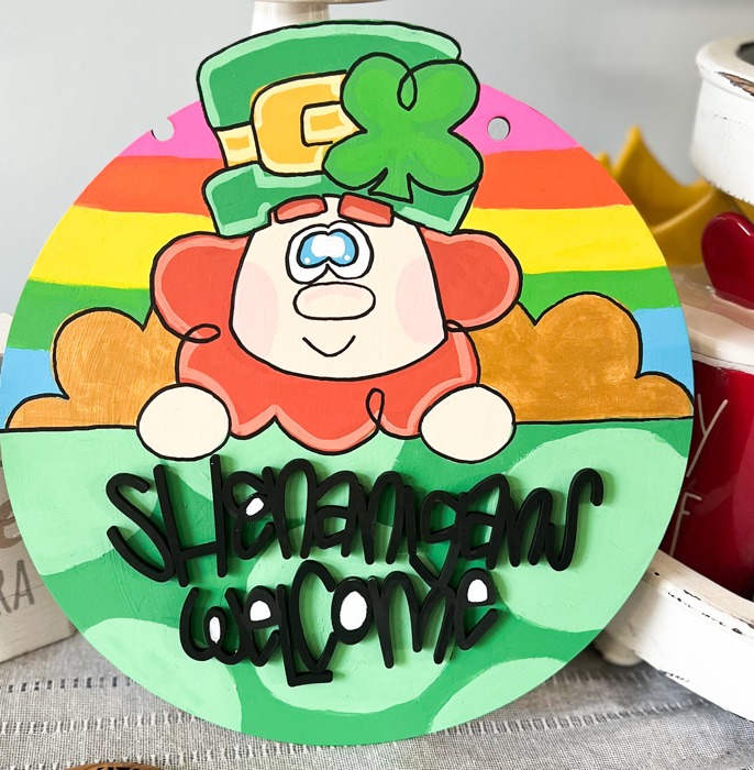 "Shenanigans Welcome" Hand-Painted Door Hanger – St. Patrick’s Day Decor 🍀🌈✨