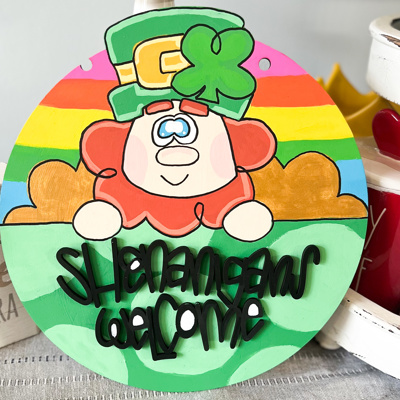 "Shenanigans Welcome" Hand-Painted Door Hanger – St. Patrick’s Day Decor 🍀🌈✨