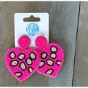  Heart Leopard Seed Beaded Drop Earrings