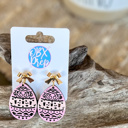  🐣🌸 Hand-Painted Wooden Easter Egg Earrings – Cut-Out Design with Gold Bow Stud Topper 🌸🐣