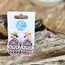  🐣🌸 Hand-Painted Wooden Easter Egg Earrings – Cut-Out Design with Gold Bow Stud Topper 🌸🐣