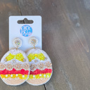 Yellow, White, Pink Easter Eggs Spring Dangle Sequin Earrings - Spring Previews