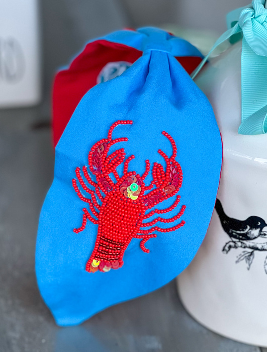 Lobster Seed Beaded Turban-Style Headband – Light Blue 