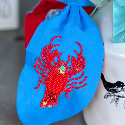Lobster Seed Beaded Turban-Style Headband – Light Blue 