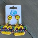  Mardi Gras Crown with Flourish Seed Bead Drop Earrings