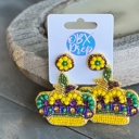  Mardi Gras Crown with Flourish Seed Bead Drop Earrings