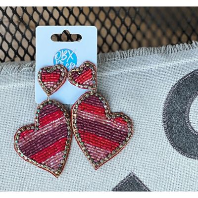 Double Heart Striped Seed Bead Earrings