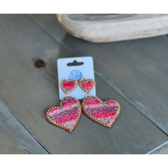 Double Heart Striped Seed Bead Earrings