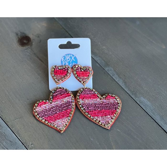 Double Heart Striped Seed Bead Earrings