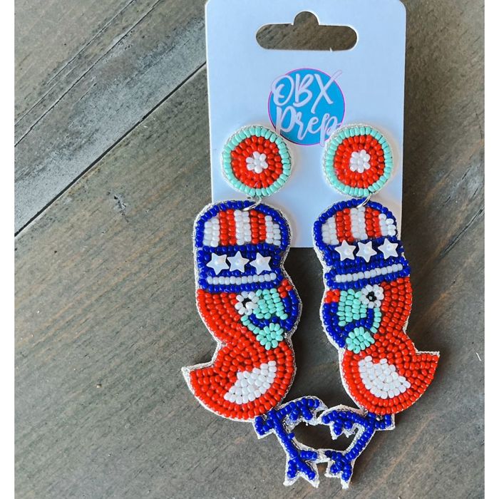 Patriotic Flamingo Dangle Earrings – Handmade for Summer Fun