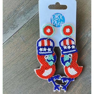 Patriotic Flamingo Dangle Earrings – Handmade for Summer Fun