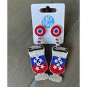 Patriotic Cocktail  Patriotic Hand Beaded Seed Bead Dangle Earrings 