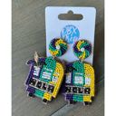  Mardi Gras Trolley Seed Beaded Handmade Dangle Earrings