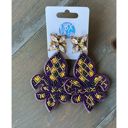  Mardi Gras Fleur de Lis Seed Beaded Handmade Dangle Earrings